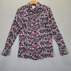 Ariat Women's Floral Western Print Pearl Snap Shirt Medium Black Pink White